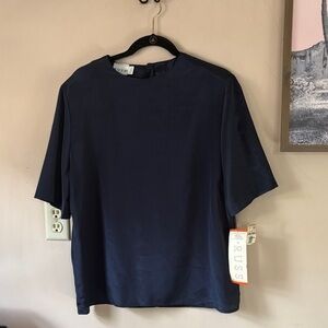 NWT Vintage Russ Deep Navy Blue Button-Back Blouse Size Medium/14